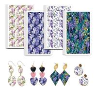 OLYCRAFT 24 pcs Papier Transfert Argile Vigne Lavande 4 Motifs Papier Transfert Argile Lavande Violet pour Argile Polymère Feuilles Transfert Floral pour Fabrication de Bijoux Boucles d'Oreilles