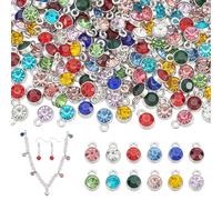 OLYCRAFT 240pcs Crystal Birthstone Charms perles 12 couleurs Round Charm perle alliage cristal rond Charm Birthstone bricolage perles pendentif pour bijoux fabrication fournitures-Base d’argent