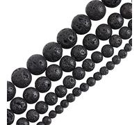 OLYCRAFT 247 Pcs Environ 4mm 6mm 8mm 10mm Perles de Lave Naturelle Non Teint Noir Chakra Perle Brin Ronde Volcanique Pierre Précieuse Perles D'Énergie pour Bracelets Collier Fabrication de Bijoux