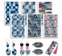 OLYCRAFT 24Pcs Denim Clay Transfer Paper 6 Design Rose Patchwork Transferts Papers pour Polymère Blue Checkered Clays Transfer Stickers Petit autocollant pour Clays Boucles Bijoux Art fabrication