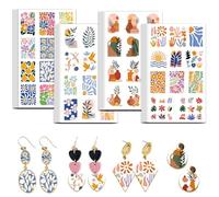 OLYCRAFT 24pcs Papier de transfert d’argile de fleur abstraite 4 Design papier transferts d’argile de polymère fleur Boho papier transfert Floral petit fabrication de bijoux