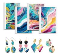 OLYCRAFT 24pcs papier de transfert en argile de marbre liquide 4 Design papier de transfert marbre coloré marbres tourbillonnées papiers pour argiles boucles d’oreilles fabrication de bijoux