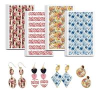 OLYCRAFT 24pcs papier de transfert en argile Rose bleu 4 Design papier de transfert pour polymère Peony Rose feuilles feu d’artifices petit papier transfert d’oreilles argile fabrication bijoux