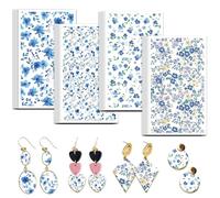 OLYCRAFT 24Pcs Papier Transfert D'Argile à Fleurs Bleues 4 motif Papiers Transferts Feuilles Transfert D'Argile Polymère Florale Papier Transferts pour Boucles D'Oreilles Argile Fabrication