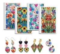 OLYCRAFT 24pcs vitrail papier de transfert en argile 4 Design papier de transfert pour fleurs en verre polymère feuilles décalque en céramique pour argiles boucles d’oreilles fabrication bijoux