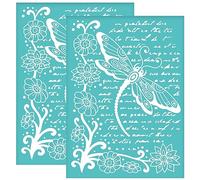 OLYCRAFT 2Pcs 14x19.5cm Pochoir d'écriture de Libellule Autocollant Pochoir de sérigraphie Fleur de Libellule Pochoir de sérigraphie Mots fantaisistes Pochoir pour Peinture de Tissu de t-Shirt DIY