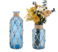 OLYCRAFT 2Pcs 2 Styles Vase de Fleurs côtier avec Corde Enveloppant Bouteille décorative de Plage Petits Vases Fleurs décor Nautique Vases Table de Mariage et décoration de Maison de Ferme