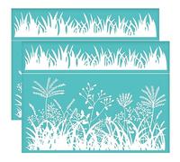 OLYCRAFT 2Pcs 28x22cm Pochoir de Sérigraphie Auto-adhésif Grass Tussock pour Herbe à Feuilles et Herbe de Roseau - Maille pour Peinture sur Tissu de T-Shirt