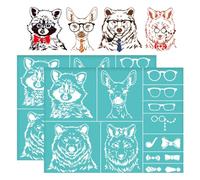 OLYCRAFT 2Pcs 28x22cm Tête d'animal autocollante Pochoir de sérigraphie Ours Renard Cerf Raton Laveur Pochoir de sérigraphie Pochoir à Lunettes Pochoir pour Peinture de Tissu de t-Shirt DIY