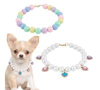 OLYCRAFT 2pcs Collier pour Animaux de Compagnie Perles Arc en Ciel avec Breloques en Forme de Cœur Collier Réglable pour Chien Main pour Petits Moyens et Grands Animaux de Compagnie-2 styles
