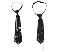 OLYCRAFT 2pcs cravate Noire Unisexe Pré Nouée Réglable pour Femme avec Chaîne en Croix Étoilée Style Gothique Décorative avec Chaîne en Métal Punk Accessoires pour Chemise Uniforme