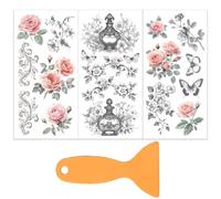 OLYCRAFT 3 Autocollant de Transfert de Rose Vintage pour Meubles et Artisanat 15x30cm Bouteilles de Parfum Autocollant de Transfert de Fleur Noire avec Grattoir pour Décoration de Garde Robe en Bois
