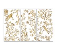 OLYCRAFT 3 pcs Fleurs Dorées Frottez Sur les Transferts pour Meubles et Artisanat 15x30cm Oiseaux Plantes Meubles Décalcomanies Silhouettes en Métal Autocollants pour Meuble en Bois Décoration