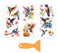 OLYCRAFT 3 pcs/Set Coloré Colibri Frottez Sur les Transferts pour Meubles et Artisanat 15x30cm Oiseau Oiseau Frottez Sur les Décalcomanies avec 1 grattoirs pour Meubles en Bois Décoration