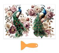 OLYCRAFT 3 pcs/Set Paon Pivoine Rub On Transfers pour Meubles et Artisanat 15x30cm Fleur Meubles Autocollants Décor Animaux Transfert Autocollants Frottez Sur Décalcomanies avec 1 grattoirs
