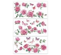 OLYCRAFT 3 pcs/Set Rose Rub on Transfers pour Meubles et Artisanat 30x15cm Rose avec Papillon Décor Transfert Autocollants Fleur Rub on Décalcomanies pour Meubles de Salon Scrapbooking Décorations