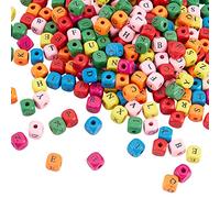 OLYCRAFT 300pcs Perles de Lettres en Bois Colorées 10mm Perles de Lettre Cube Carré Lettres Mixtes Aléatoires Teintes Perles en Vrac en Bois avec Alphabet pour la Fabrication de Bijoux
