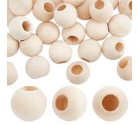 OLYCRAFT 30pcs embout Tige Cheville Bois 15mm Diamètre Perles Bois Massif Moitié Percées Trou de 0.6mm pour L'Artisanat Boule Ronde en Bois Naturel Brut pour les Arts et L'Artisanat