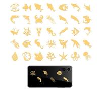 OLYCRAFT 35pcs autocollants métal doré autocollants 2x2cm métal vie Marine autocollant étoiles mer autocollant époxy thème océan pyramide DIY Scrapbooks décoration en résine époxy