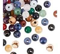 OLYCRAFT 36 Pcs Gros Trou Pierre Naturelle Perles Rondes Pierres Précieuses 2.5mm Trou Perles Assorties Grand Trou Pierres Naturelle Assorties pour DIY Collier Charme Bracelet Fabrication de Bijoux