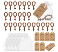 OLYCRAFT 36pcs Chapelet en Bois avec Pendentif Croix 80mm Perles pour Doigt Marron Perles Naturel Inclus Cartes Remerciement Marron Sachets Organza Blanc pour d'Invites Ensemble Valeur Ajoutée