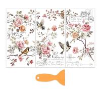 OLYCRAFT 3Pcs/set 15x30 autocollants à Frotter pour Meubles et Loisirs Créatifs Motif Fleurs et Oiseaux 1cm Roses Branches avec Grattoir pour Scrapbooking Fenêtre Décoration D'Intérieur