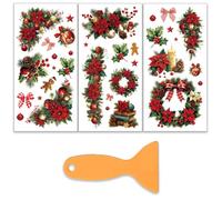 OLYCRAFT 3pcs/set autocollant de Transfert de Couronne de Noël pour Meubles et Artisanat 15x30cm Motif de Fleurs de Noël avec Grattoir 1 pièces pour Scrapbooking Fenêtre Décoration D'Intérieur