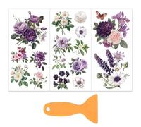 OLYCRAFT 3pcs/set autocollant de Transfert de Fleurs Violettes Meubles et Loisirs Créatifs 15x30cm Motif Papillon et Fleurs avec 1 grattoirs pour Scrapbooking Décoration de Fenêtre et de Maison