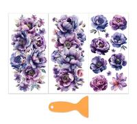 OLYCRAFT 3Pcs/set autocollant de Transfert de Fleurs Violettes pour Meubles et Loisirs Créatifs Motif Pivoine de 15x30cm avec Grattoir 1 pièces pour Scrapbooking Décoration de Fenêtre et de Maison
