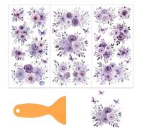 OLYCRAFT 3pcs/set Décalcomanies à Appliquer Fleurs Mauves pour Meubles et Loisirs Créatifs 15x30cm Décalques Floraux Aquarelle avec 1 Raclette pour Album Scrapbooking Décoration Intérieure