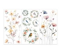 OLYCRAFT 3pcs/Set Fleurs Frottez Sur les Transferts pour Meubles et Artisanat 15x30cm Couronne D'Oiseaux Autocollants de Transfert de Plantes Florales pour Décoration