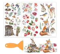 OLYCRAFT 3pcs/Set Forêt Plantes Frottez Sur les Transferts pour L'Artisanat et les Meubles 15x30cm Baies et Champignons Meubles Autocollants de Transfert Frottez avec 1 grattoirs pour Meubles en Bois