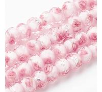 OLYCRAFT 45 pièces 9~12 mm Feuille D'Argent Verre au Chalumeau Perles en Verre à la Main Rondes Perles en Vrac pour Chapelet Fabrication de Bijoux Artisanat avec Trou de 2 mm - Ruban Rose