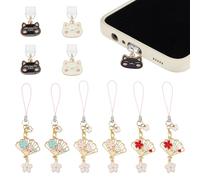 OLYCRAFT 4pcs 2 Styles Cat Head alliage émail Dust Plug Charms avec 6pcs Fan pendentifs cerisier Dust Plug Charm Type C Port Protector ensemble d’accessoires la plupart des téléphones Type-C
