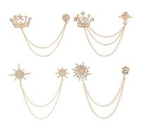 OLYCRAFT 4Pcs 4 Styles broche strass couronne étoile dorée broche chaîne suspendue épinglettes de revers de franges broches alliage bijoux accessoires pour costume cérémonie de fête de mariage