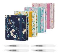 OLYCRAFT 4Pcs 4 Styles Mini carnet d’aquarelle Journal 6.5x6.4cm carré Floral couverture carnets d’aquarelle carnet manuel livre avec 5 pinceaux pour le croquis en plein air portraits quotidiens