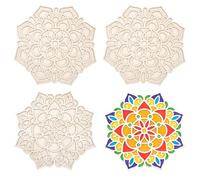 OLYCRAFT 4pcs Rangoli Mat 30cm Mandala en bois modèle de Rangolis 2 Styles réutilisables Diwali Rangoli tapis DIY Floral Diwali Rangolis décor pour plancher de la maison fête du nouvel an indien