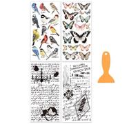 OLYCRAFT 4pcs/set papillon oiseau frotter transferts meubles artisanat 15x30cm Vintage poésie décalcomanies autocollants transfert frotter 1pc grattoir fenêtre bois DIY décoration maison