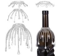 OLYCRAFT 4Pcs strass bouteille pompon 12cm argent strass bijou pompon couverture bouteille de vin en laiton bouteilles Champagne frange décorative bouteilles fête décorations Champagne de mariage