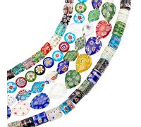 OLYCRAFT 5 brins de Perles de Verre Millefiori Faites à la Main Brins de Perles Entretoises de Couleurs Mélangées Perles de Verre Millefiori Lampwork pour la Fabrication de Bijoux - 5 styles