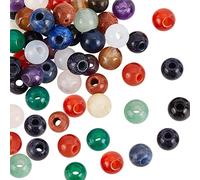 OLYCRAFT 50 Pcs Gros Trou Pierre Naturelle Perles Rondes Pierres Précieuses 2mm Trou Perles Assorties Grand Trou Pierres pour DIY Collier Charme Bracelet Fabrication de Bijoux