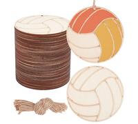 OLYCRAFT 50Pcs 10cm découpes de volley-ball en bois artisanat volley-ball inachevé en forme suspendues ornements avec des cordes pour bricolage projet maison école Sport fête à thème décoration