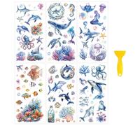 OLYCRAFT 6 pcs/Set Organisme Marin Frottez sur Les Transferts pour Meubles et Artisanat 15x30cm Monde sous Marin Meubles Décalcomanies Dauphins Baleines Transfert pour Meubles en Bois Décoration