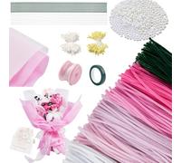 OLYCRAFT 600Pcs Pink Pipe Cleaner Flower Kit 6 Couleurs Chenille Stems Flower Making Kit Nettoyeurs tuyaux Artisanat avec Fils Floraux Ruban Jardinage Stamen Papier d'emballage Floral pour Bouquets