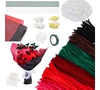 OLYCRAFT 600Pcs Red Pipe Cleaner Flower Kit 6 Couleurs Chenille Stems Flower Making Kit Nettoyeur tuyaux Artisanat avec Fils Floraux Ruban Jardinage Stamen Papier d'emballage Ruban pour Bouquets