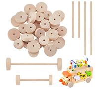 OLYCRAFT 64pcs Roues en Bois Roue en Bois Non Fini avec des Bâtons en Bois Roues D'Artisanat en Bois Pneus avec 0.2 trous pour Voitures de Bricolage Projets D'Artisanat en Bois - 28mm & 35mm