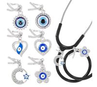 OLYCRAFT 6pcs 6 Styles Charmes de Stéthoscope Œil du Diable 34~36mm Alliage Forme de Cœur Étiquettes Stéthoscope Pendentif Identité Charme Accessoires pour Médecin Infirmière Assistant Médical