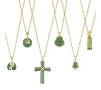 OLYCRAFT 6Pcs Bouddha Chanceux Collier Collier Pendentif Croix Jade Vert Ensemble Laiton Rire Colliers de Bouddha Chance Chinois Fu Fortune Colliers Pendentif pour Femmes Hommes Bijoux présent