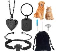 OLYCRAFT 6pcs Noir Pet Crémation Bijoux pour Cendres Urnes Chien Porte-clés Cat Collier inclus 1pc Paw Print Bead Link Bracelets 1pc Porte-clés 1pcs Cœur Cendres Pendentif pour Crémation Pet