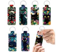OLYCRAFT 6Pcs porte rouge à lèvres porte-clés porte-baume à lèvres pour chat noir tissu plongée élastique porte rouge lèvres portatif buis fleurs manche Chapstick porte-clés pour Chapstick